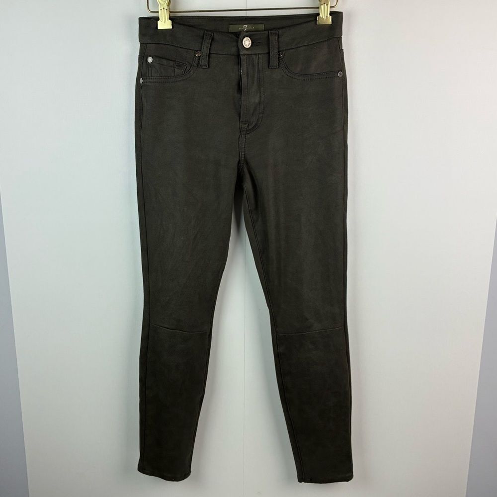 7 For All Mankind women’s green olive faux leather skinny pants size 25